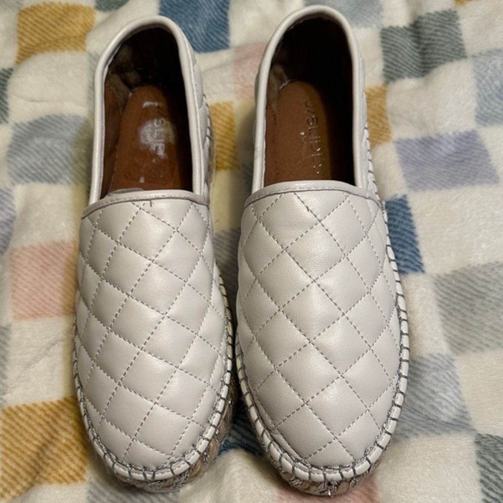 J Slides women’s Quilted genuine White Leather Slip-On platform Loafers size 7.5